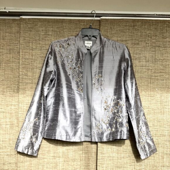 Chico's Jackets & Blazers - Chico’s silk lined fitted jacket color steel grey